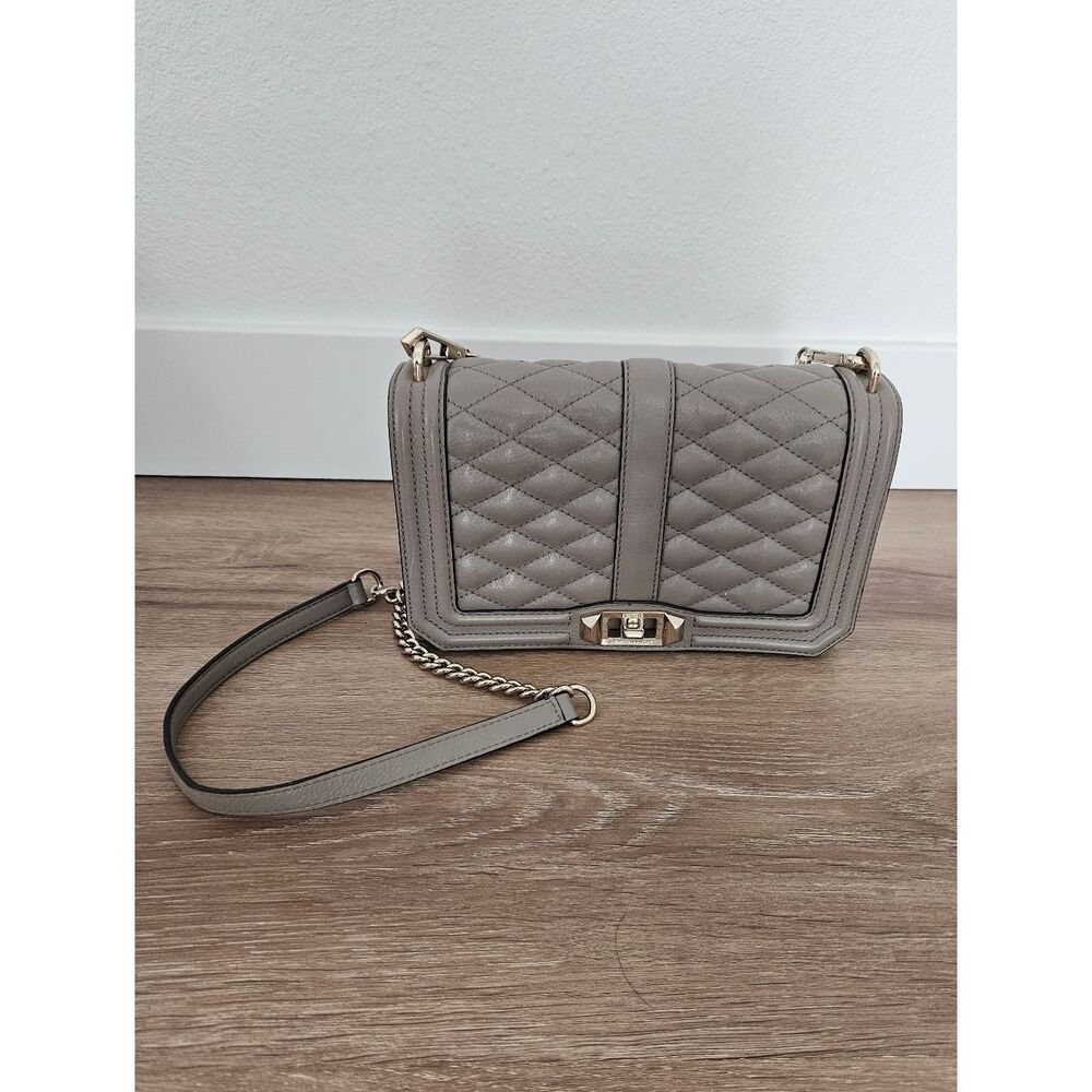 Rebecca Minkoff Taupe Chevron Quilted Small Love Crossbody